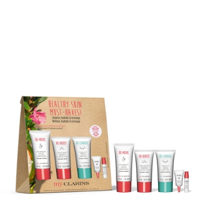 Bild von CLARINS W NEW MYCLARINS GRAB & GO (RE-MOVE CLEANSING GEL 30ML+RE-BOOST CREAM 15ML+RE-CHARGE MASK 15ML+RE-FRESH MIST 1,5ML+ RE-FRESH EYE ROLLER 3ML) FC